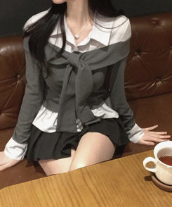 소울 타이리본 스트라이프 버튼 긴팔티셔츠 3color 그레이