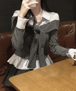 소울 타이리본 스트라이프 버튼 긴팔티셔츠 3color 그레이