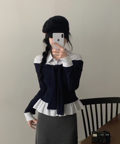 소울 타이리본 스트라이프 버튼 긴팔티셔츠 3color 네이비