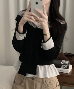 소울 타이리본 스트라이프 버튼 긴팔티셔츠 3color 블랙