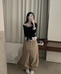 소울 타이리본 스트라이프 버튼 긴팔티셔츠 3color 블랙