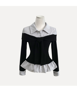 소울 타이리본 스트라이프 버튼 긴팔티셔츠 3color