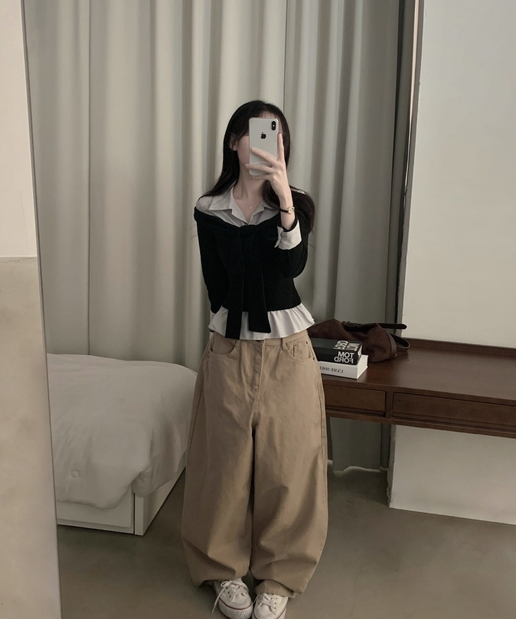 소울 타이리본 스트라이프 버튼 긴팔티셔츠 3color 블랙