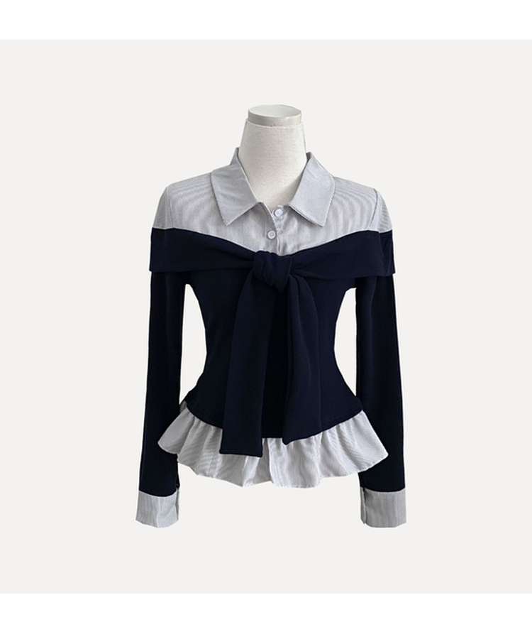 소울 타이리본 스트라이프 버튼 긴팔티셔츠 3color