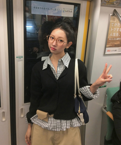 フリルチェックボタンシャツ GREY