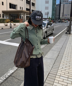 フリルチェックボタンシャツ GREEN