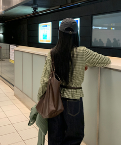 フリルチェックボタンシャツ GREEN