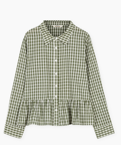 フリルチェックボタンシャツ