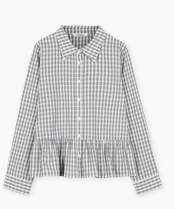 フリルチェックボタンシャツ