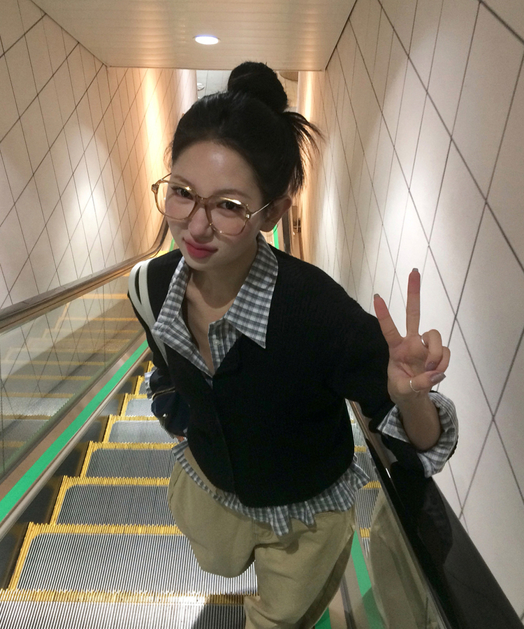 フリルチェックボタンシャツ GREY