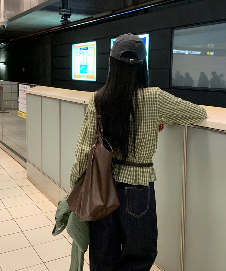 フリルチェックボタンシャツ GREEN