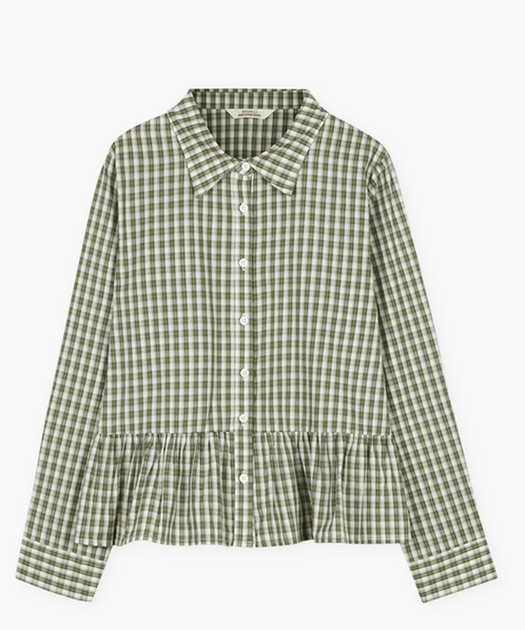 フリルチェックボタンシャツ
