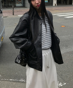 オーバーフィットレザージャケット BLACK