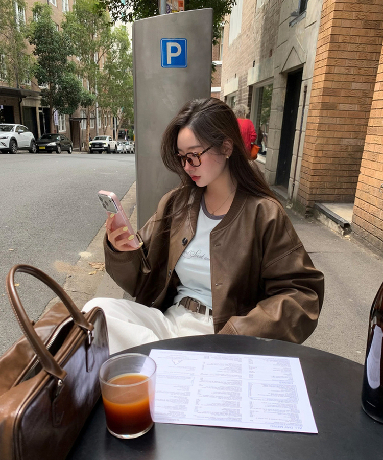 オーバーフィットレザージャケット BROWN