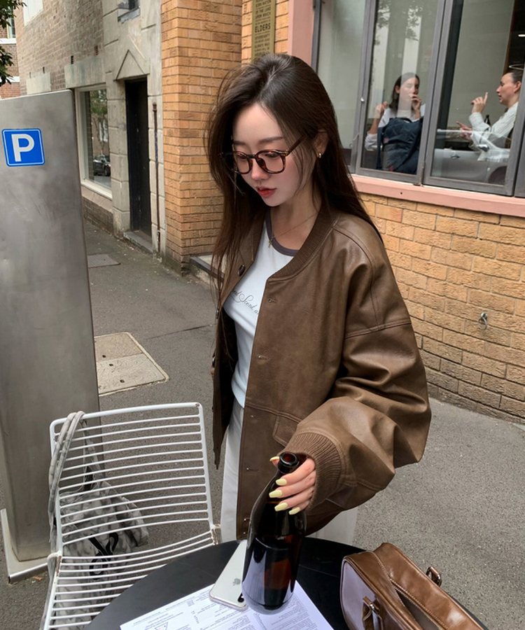 オーバーフィットレザージャケット BROWN