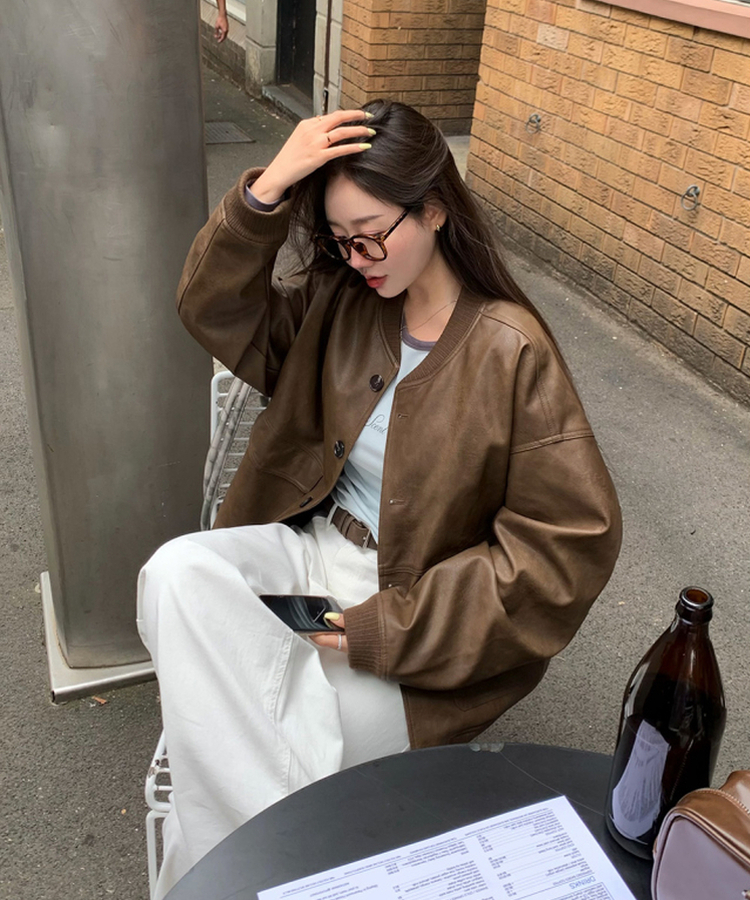 オーバーフィットレザージャケット BROWN