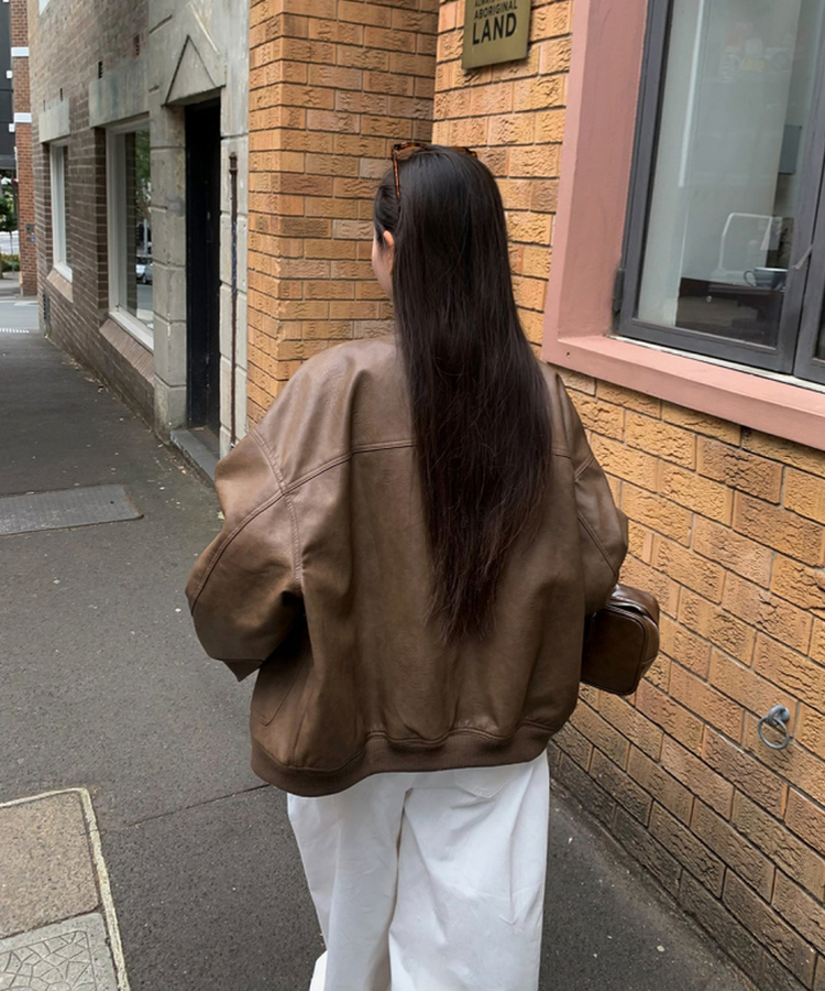 オーバーフィットレザージャケット BROWN