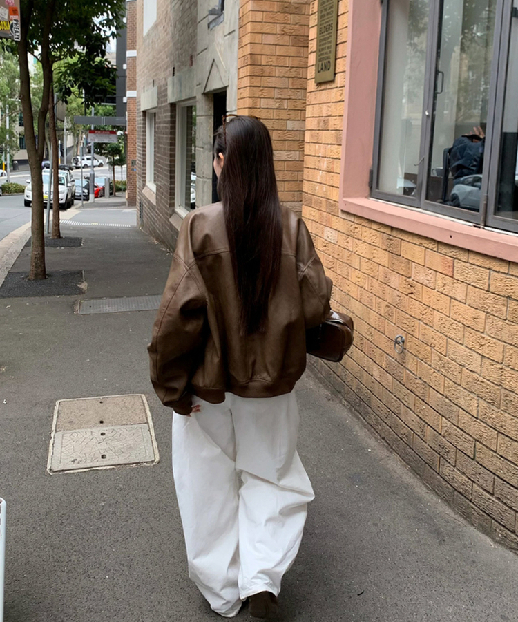 オーバーフィットレザージャケット BROWN