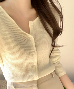 （華奢見えシルエット／MDおすすめ♥）リブ 長袖カーディガン IVORY