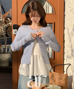 （華奢見えシルエット／MDおすすめ♥）リブ 長袖カーディガン SKYBLUE