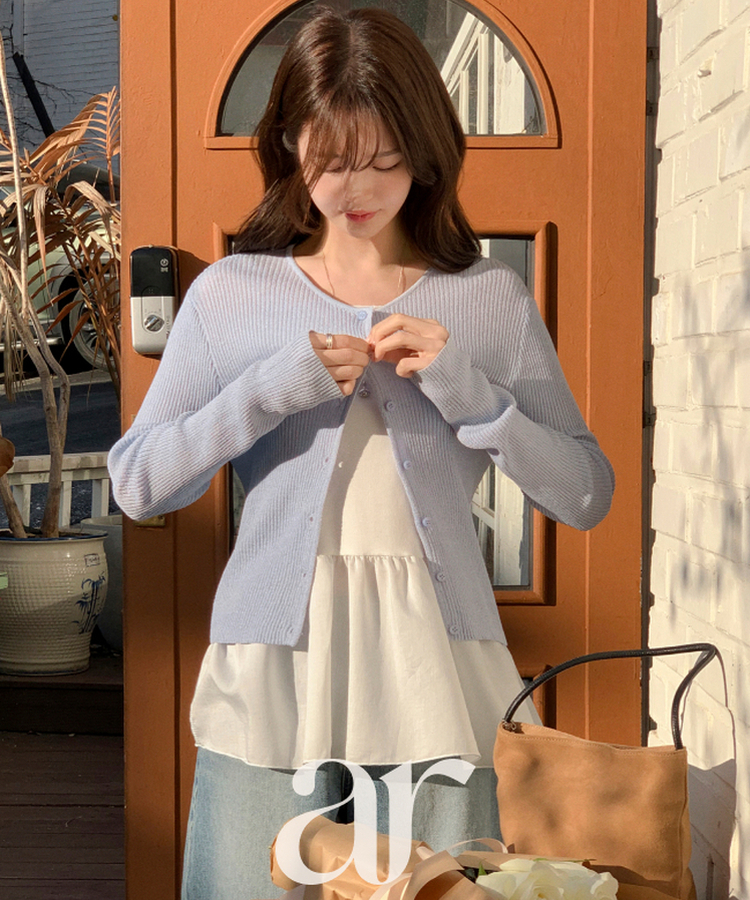 （華奢見えシルエット／MDおすすめ♥）リブ 長袖カーディガン SKYBLUE