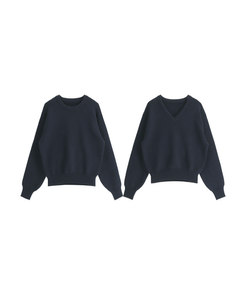 （ラウンドネック＆Vネック／好みに合わせて／9色展開／厚手でふんわり♥）2タイプ 長袖ニットトップス