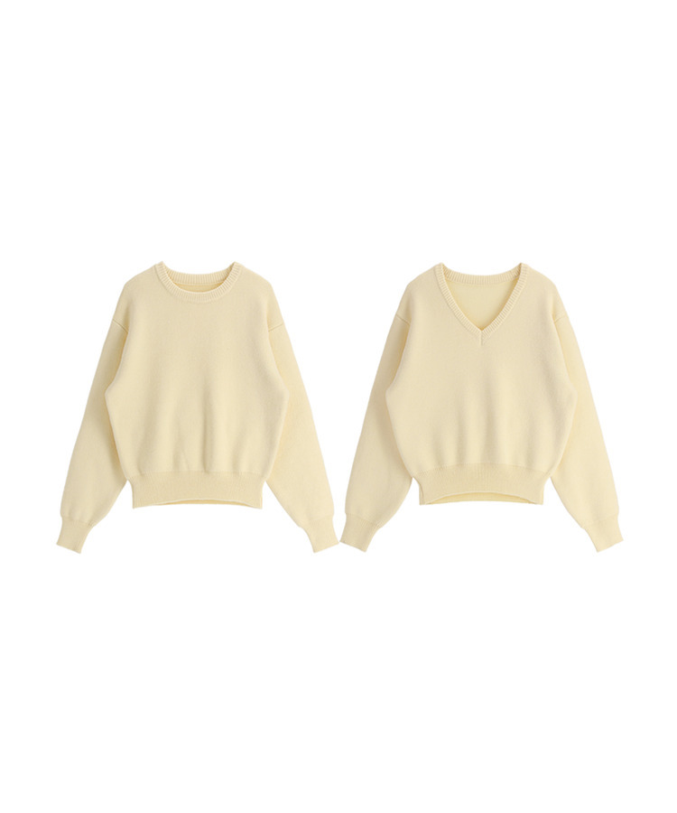 （ラウンドネック＆Vネック／好みに合わせて／9色展開／厚手でふんわり♥）2タイプ 長袖ニットトップス