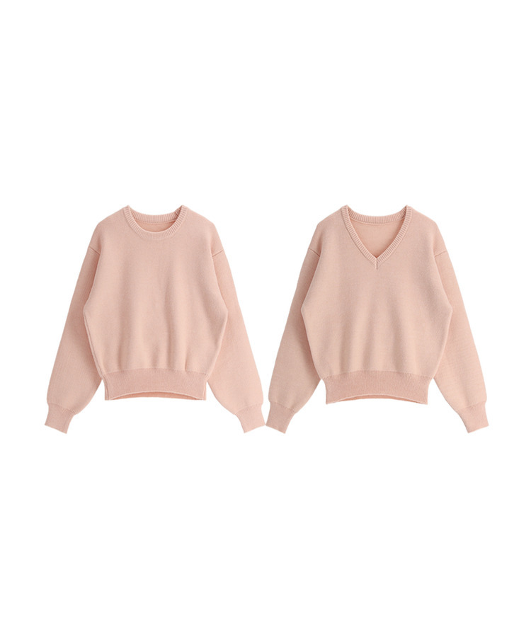 （ラウンドネック＆Vネック／好みに合わせて／9色展開／厚手でふんわり♥）2タイプ 長袖ニットトップス