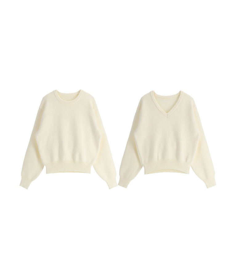 （ラウンドネック＆Vネック／好みに合わせて／9色展開／厚手でふんわり♥）2タイプ 長袖ニットトップス