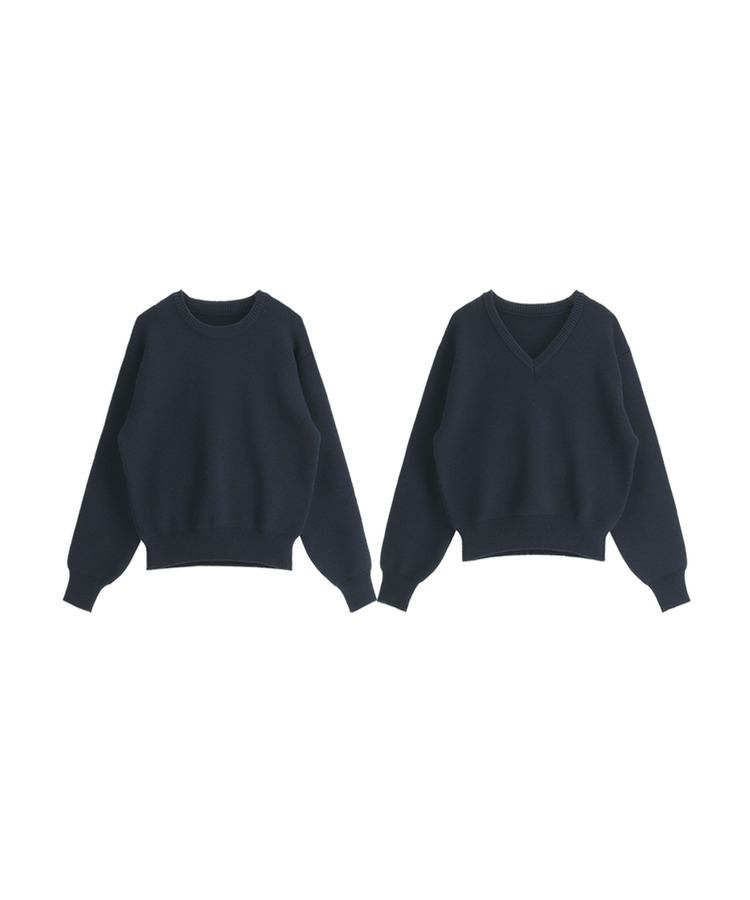 （ラウンドネック＆Vネック／好みに合わせて／9色展開／厚手でふんわり♥）2タイプ 長袖ニットトップス