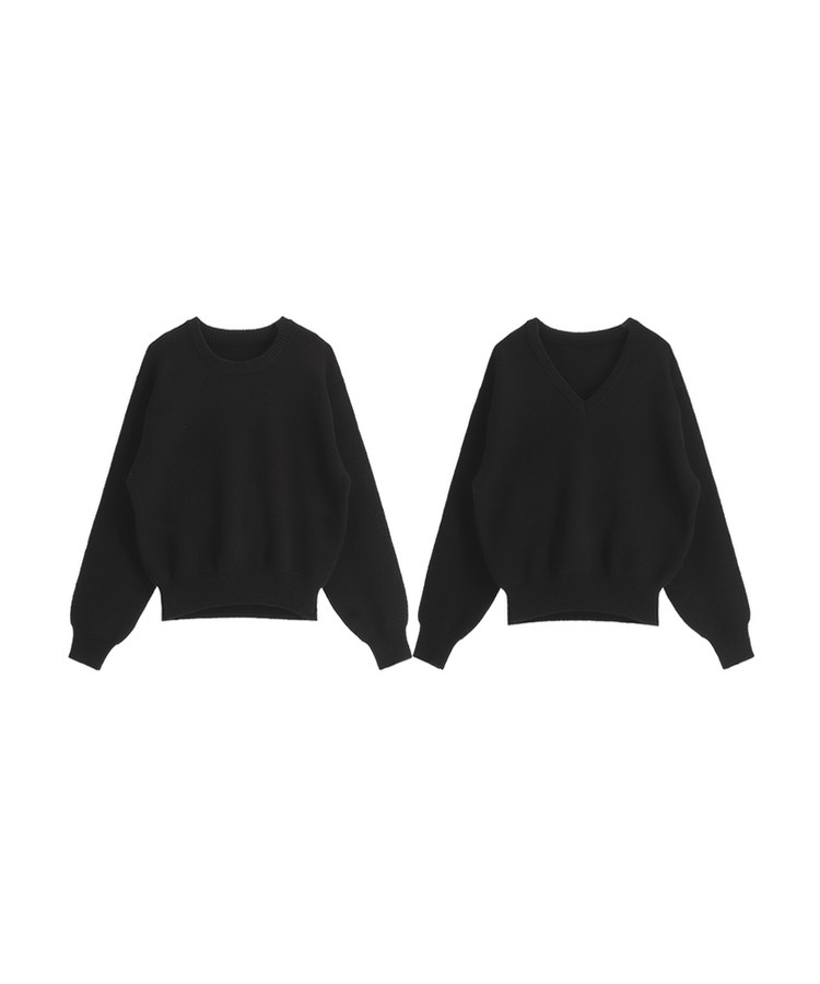 （ラウンドネック＆Vネック／好みに合わせて／9色展開／厚手でふんわり♥）2タイプ 長袖ニットトップス
