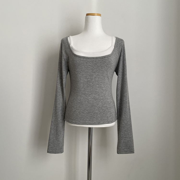 【SET】レイヤードストラップキャミソール＋スリム長袖Tシャツ