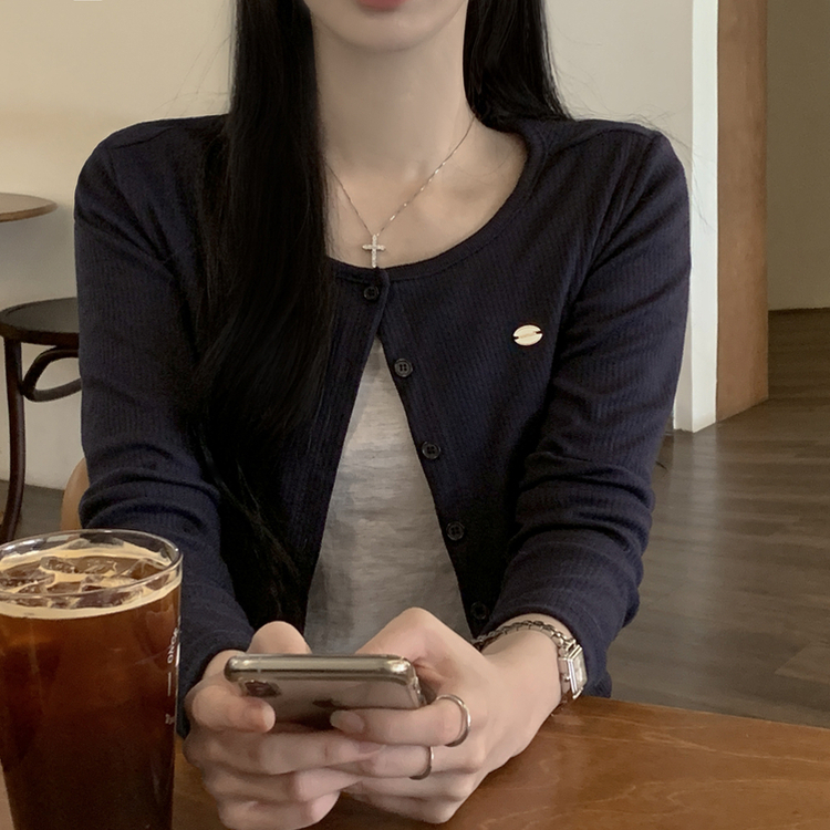 레이어드 배색 골지 크롭 슬림핏 가디건 긴팔티셔츠 봄옷 봄신상 진곤