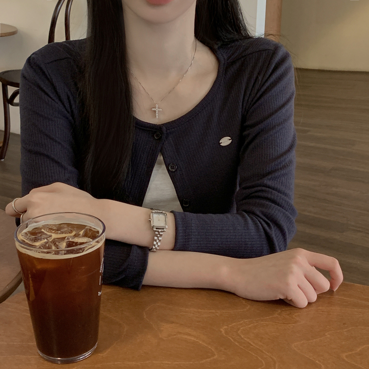 레이어드 배색 골지 크롭 슬림핏 가디건 긴팔티셔츠 봄옷 봄신상 진곤