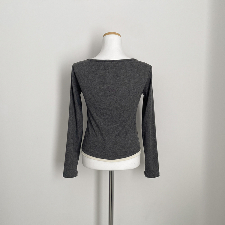 레이어드 배색 골지 크롭 슬림핏 가디건 긴팔티셔츠 봄옷 봄신상