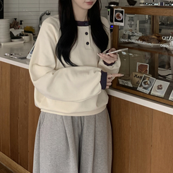 バイカラーボタン長袖Tシャツ(5color) CREAM