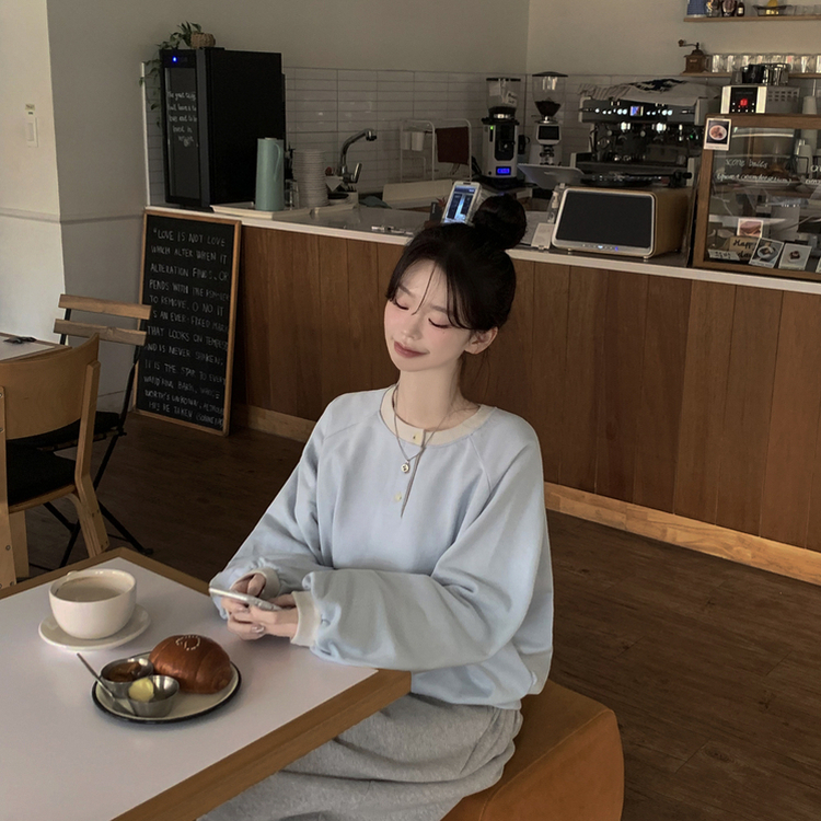 배색 버튼 나그랑 박시핏 벌룬 맨투맨 긴팔티셔츠 봄신상 봄맨투맨 봄옷 블루