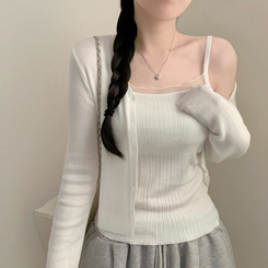 【SET】シフォンキャミソール ニットカーディガン(5color) IVORY