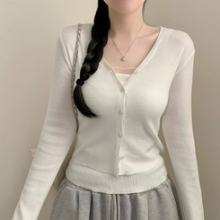 【SET】シフォンキャミソール ニットカーディガン(5color) IVORY