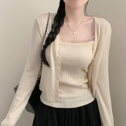【SET】シフォンキャミソール ニットカーディガン(5color) BEIGE