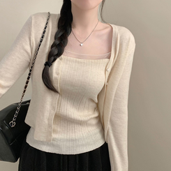 【SET】シフォンキャミソール ニットカーディガン(5color) BEIGE