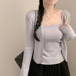 【SET】シフォンキャミソール ニットカーディガン(5color) LIGHT PURPLE
