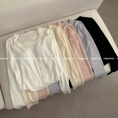 【SET】シフォンキャミソール ニットカーディガン(5color)