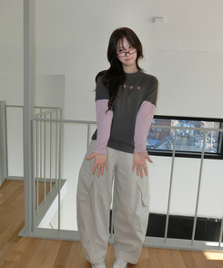 レイヤードスタープリント長袖Tシャツ CHARCOAL