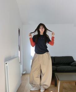 レイヤードスタープリント長袖Tシャツ NAVY