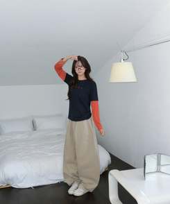 レイヤードスタープリント長袖Tシャツ NAVY