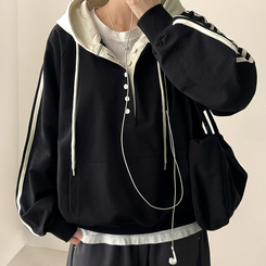 スナップボタンバイカラーラインフード BLACK