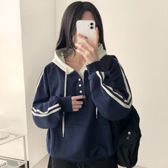 スナップボタンバイカラーラインフード NAVY