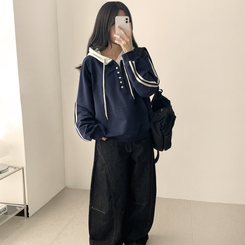 スナップボタンバイカラーラインフード NAVY