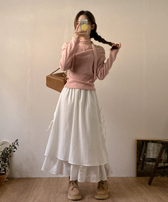 レースサイドリボンロングスカート WHITE